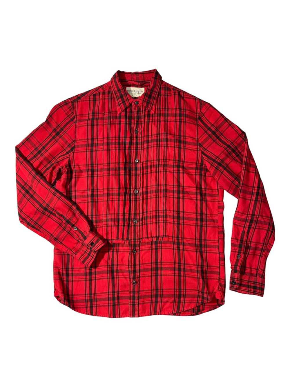 Denim & Supply Ralph Lauren mens L Large red plaid pleated flannel shirt EUC